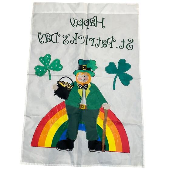 St Patricks Day Shamrock Flag Leprechaun Rainbow Pot of Gold Yard House Banner - Picture 5 of 7
